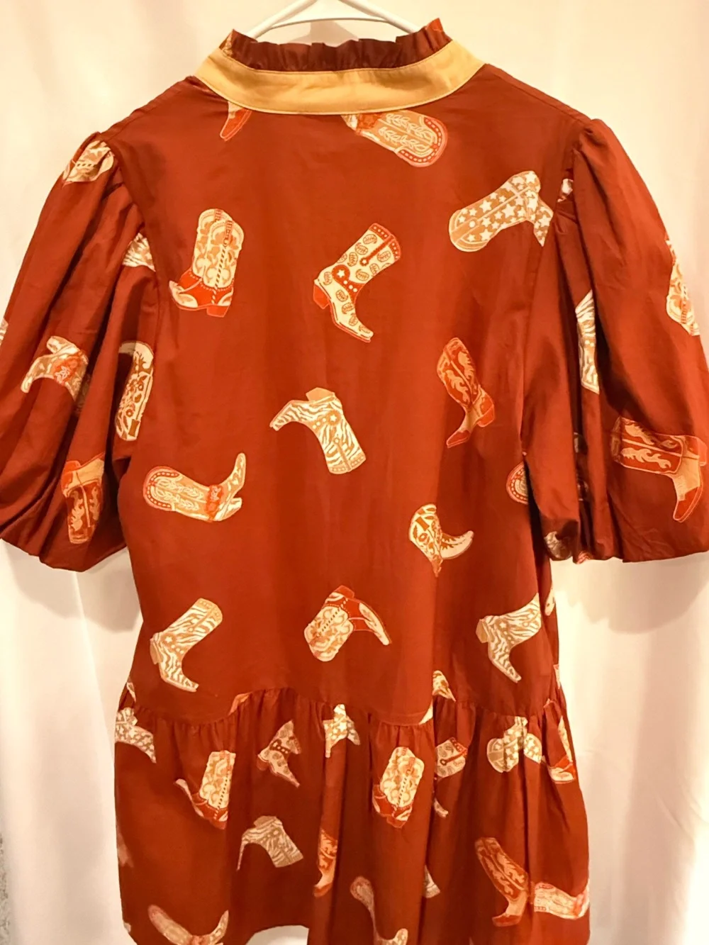 THML Rust and Cream Western Boot Print Dress with Ruffled Collar - Picture 4 of 4
